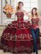 Sleeveless Embroidery and Ruffled Layers Lace Up Ball Gown Prom Dress with Wine Red