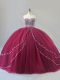 Pretty Sleeveless Beading Lace Up Quinceanera Dress with Burgundy Brush Train
