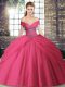 Hot Sale Hot Pink Off The Shoulder Neckline Beading and Pick Ups Quinceanera Dress Sleeveless Lace Up