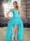 Off The Shoulder Sleeveless Lace Up Homecoming Dress Aqua Blue Organza
