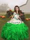 Low Price Green Sleeveless Floor Length Embroidery and Ruffles Lace Up Pageant Gowns For Girls