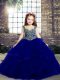 Hot Selling Royal Blue Organza Lace Up Straps Sleeveless Floor Length Child Pageant Dress Beading and Ruffles