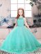 Pretty Aqua Blue Little Girls Pageant Gowns Party and Wedding Party with Lace and Appliques Scoop Sleeveless Backless