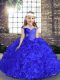 Modern Royal Blue Lace Up Little Girls Pageant Dress Beading Sleeveless Floor Length