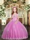 Lilac Sleeveless Tulle Lace Up Little Girls Pageant Dress for Party and Wedding Party