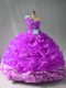 Beautiful One Shoulder Sleeveless Sweet 16 Dress Floor Length Pick Ups and Hand Made Flower Purple Organza