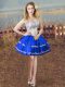 Blue And White Sleeveless Satin Lace Up Dress for Prom for Prom and Party