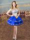 Blue And White Sleeveless Satin Lace Up Dress for Prom for Prom and Party  Blue And White Sleeveless Satin Lace Up Dress for Prom for Prom and Party
