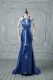 Mermaid Sleeveless Blue Prom Party Dress Brush Train Criss Cross