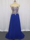 Royal Blue Sleeveless Lace and Appliques Zipper Prom Dresses