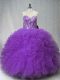 Nice Purple Sleeveless Floor Length Beading and Ruffles Lace Up Quinceanera Gowns