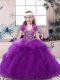 Purple Sleeveless Floor Length Beading and Ruffles Lace Up Evening Gowns