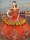 Edgy Rust Red Off The Shoulder Lace Up Embroidery 15th Birthday Dress Sleeveless