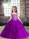 Beading and Lace and Appliques Child Pageant Dress Eggplant Purple Lace Up Sleeveless Floor Length
