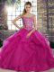 Admirable Fuchsia Ball Gowns Beading and Ruffles 15 Quinceanera Dress Lace Up Tulle Sleeveless