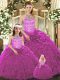 Beading and Ruffles Vestidos de Quinceanera Fuchsia Lace Up Sleeveless Floor Length