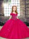 Fuchsia Ball Gowns Straps Sleeveless Floor Length Lace Up Beading Kids Pageant Dress