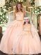Lace 15 Quinceanera Dress Peach Zipper Sleeveless Floor Length