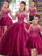 Charming Sleeveless Tulle Brush Train Lace Up Quinceanera Dress in Fuchsia with Beading