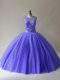 Sleeveless Tulle Floor Length Lace Up Sweet 16 Quinceanera Dress in Purple with Beading
