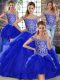 Royal Blue Sleeveless Beading and Ruffles Lace Up Sweet 16 Quinceanera Dress