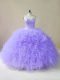 Modest Lavender Sleeveless Beading and Ruffles Floor Length Quinceanera Gowns