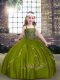 Affordable Olive Green Ball Gowns Tulle Straps Sleeveless Beading Floor Length Lace Up Little Girl Pageant Dress