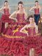 Great Burgundy Sweetheart Lace Up Embroidery Quinceanera Dresses Brush Train Sleeveless