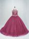 Lace Up Vestidos de Quinceanera Burgundy for Sweet 16 and Quinceanera with Beading Brush Train