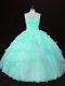 Fabulous Sleeveless Floor Length Ruffles and Hand Made Flower Lace Up 15 Quinceanera Dress with Apple Green