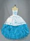 Captivating Baby Blue Lace Up Vestidos de Quinceanera Beading and Ruffles Sleeveless