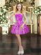 Elegant Fuchsia Sleeveless Mini Length Beading and Ruffled Layers Lace Up