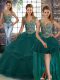 New Style Peacock Green Three Pieces Straps Sleeveless Tulle Floor Length Lace Up Beading and Ruffles Sweet 16 Dress