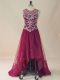 Burgundy Scoop Neckline Beading and Lace Dress for Prom Sleeveless Lace Up