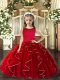 Custom Designed Sleeveless Floor Length Ruffles Lace Up High School Pageant Dress with Red