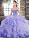 Shining Lavender Sleeveless Tulle Brush Train Lace Up Quinceanera Dresses for Military Ball and Sweet 16 and Quinceanera