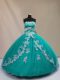 Turquoise Sleeveless Appliques Floor Length 15 Quinceanera Dress
