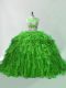 Scoop Sleeveless Organza Quinceanera Dress Beading and Ruffles Brush Train Zipper