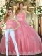 Fitting Watermelon Red Tulle Lace Up Sweetheart Sleeveless Floor Length Ball Gown Prom Dress Appliques