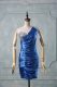 Superior Blue One Shoulder Neckline Beading Party Dresses Sleeveless Zipper