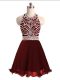 A-line Prom Dress Burgundy Halter Top Sleeveless Mini Length Lace Up