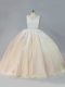 Fantastic Champagne Zipper Vestidos de Quinceanera Appliques Sleeveless Court Train