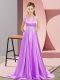 V-neck Sleeveless Prom Gown Brush Train Beading Lavender Elastic Woven Satin