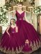 On Sale Sleeveless Floor Length Beading and Appliques Backless 15th Birthday Dress with Burgundy