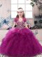 Floor Length Lace Up Little Girl Pageant Gowns Fuchsia for Party and Sweet 16 and Wedding Party with Beading and Ruffles