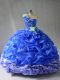 Blue Ball Gowns One Shoulder Sleeveless Organza Floor Length Lace Up Pick Ups and Hand Made Flower Ball Gown Prom Dress Blue Ball Gowns One Shoulder Sleeveless Organza Floor Length Lace Up Pick Ups and Hand Made Flower Ball Gown Prom Dress