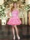 Admirable Ball Gowns Evening Dress Rose Pink Sweetheart Organza Sleeveless Mini Length Lace Up