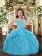 Blue Ball Gowns Tulle Straps Sleeveless Ruffles Floor Length Lace Up Little Girls Pageant Dress