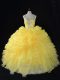 Stylish Yellow Ball Gowns Beading and Ruffles and Pick Ups Sweet 16 Quinceanera Dress Zipper Organza Sleeveless Floor Length