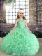 Apple Green Column/Sheath Beading and Ruffles Little Girl Pageant Dress Lace Up Organza Sleeveless Floor Length